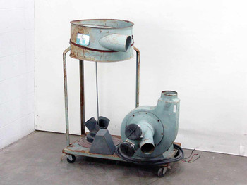 Transpower SDC-2041 centrifugal blower assembly on rolling steel cart with inlet drum on top — front-left view showing overall setup