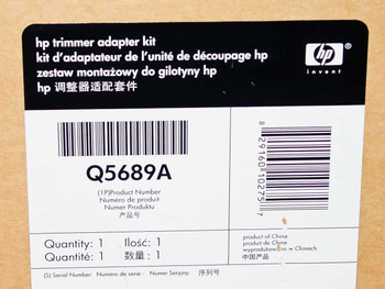 HP Q5689A Trimmer Unit Adapter Kit – close-up of product label showing part number Q5689A and HP invent logo