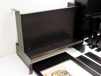 Prestige UPS rackmount kit main enclosure chassis and drawer shelf assembly, side angle view