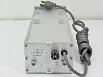 Catel PS-2500B Power Supply – rear panel showing AC rating label: 110-125VAC 0.5A, 220-250VAC 0.25A, 48-62Hz, with -15V DC and +12.6V DC output terminals and attached AC cord