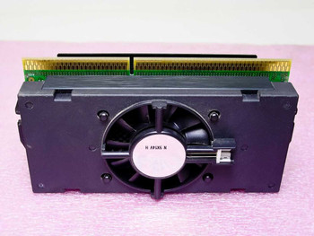 Intel Pentium III SL37C Slot 1 CPU — rear view showing Slot 1 edge connector and integrated cooling fan