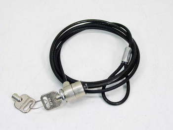 Kensington laptop cable lock – full 67-inch black steel cable coiled with lock body and two keys attached