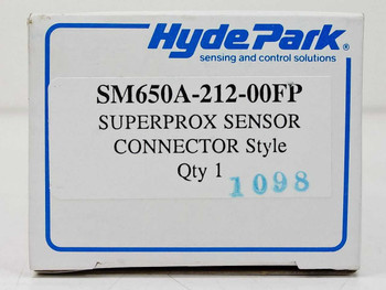 Hyde Park SM650A-212-00FP Superprox sensor box label showing model number, connector style, and Qty 1