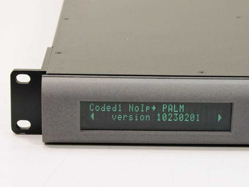 Leitch IXION front panel LCD close-up displaying 'Coded NoIr+ PALM version 10230201'
