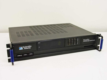 Scientific Atlanta D9223 PowerVu Commercial Digital Satellite Receiver – front panel and rack ears, 2U chassis, angled view