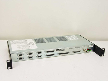 General Instrument Magnitude MMI+ 410802-03 Multiplexer Modulator Interface – front-left three-quarter view showing front panel, rack ears, and rear port array