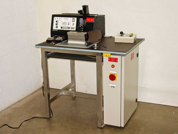 HyBond 616-12 Modified Wire Bonder full system view on stainless steel work table with power panel cabinet and joystick controller