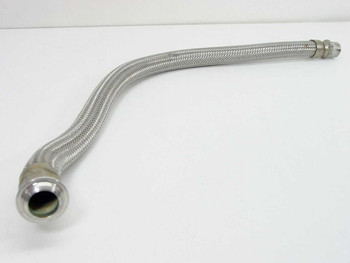 Senior Flexonics 304-3/4 flexible stainless steel braided hose 28 inches full length side view showing curved profile