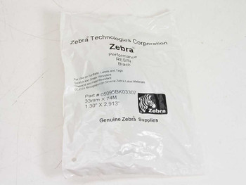 Zebra 05095BK03307 Performance Resin Black ribbon in sealed clear polybag — front of packaging showing part number and specs