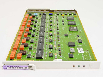Lucent TN753 V21 DID Trunk Card – angled top view showing full PCB with relay array and ICs