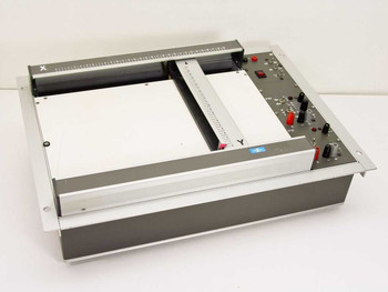 Linseis Type LY F-1510 II/83 XY flatbed chart recorder — top/front view showing paper bed, X/Y scales, and right-side control panel