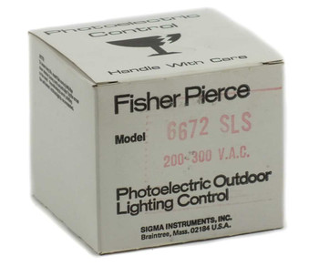 Fisher Pierce 6672 SLS box close-up showing model number, 200-300 VAC rating, and Sigma Instruments branding
