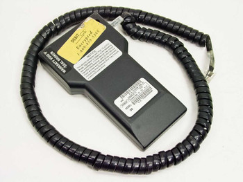 Hypercom S8 PIN pad rear view showing label with part number 010036-008 D1 and coiled cable