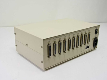 Buffalo SLmkII rear panel view showing 4 parallel DB25 ports (CH0–CH3), 6 serial DB25 ports (CH4–CH9), IEC AC inlet, and power switch