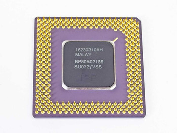 Intel Pentium 166MHz BP80502166 SU072/VSS processor — front die and gold pin array view