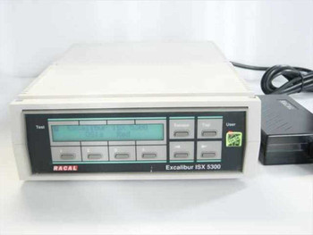 Racal-Datacom Excalibur ISX 5300 T1 multiplexer — front panel view showing LCD display, Test/Function/User sections, and push-button controls