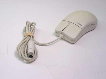 Microsoft 91289 PS/2 wired mouse – right side view showing Microsoft logo and two-button top panel
