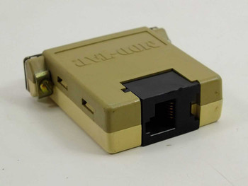 Mod-Tap 06-985-DTE-02 adapter — opposite side angled view showing RJ45 female port and brass hardware