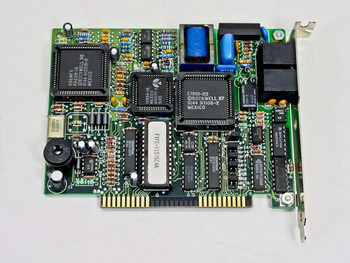 Zoom X5H1-1080K FC96/24 8-bit ISA fax modem card – top component side showing Rockwell main chipset and board layout