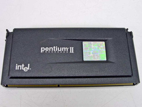 Intel Pentium II 350MHz SL2U4 processor — top view showing Pentium II logo and holographic die window