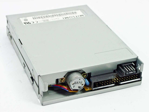 Mitsumi D359M3 floppy disk drive – rear angled view showing 34-pin ribbon connector and stepper motor