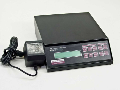 Bunyar-Malenfant International Model 112 STC Statistical Traffic Counter front three-quarter view with included AC adapter