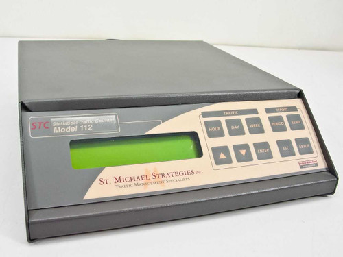 St. Michael Strategies STC112 Statistical Traffic Counter – front panel with LCD display and keypad, angled view