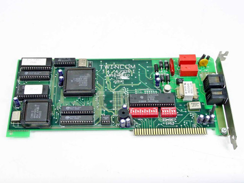 Twincom 14.4/DFI ISA modem — top view showing PCB layout, ICs, and ASSEMBLED IN USA silkscreen label