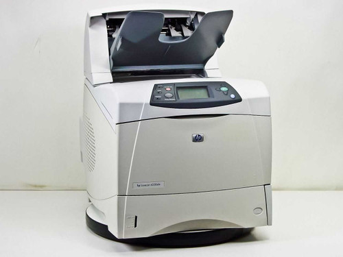 HP LaserJet 4200dtn Q2428A monochrome laser printer — front three-quarter view with top cover open