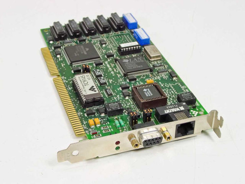 Thomas-Conrad TC9145 16-bit ISA Token Ring network card – angled top view showing main PCB, chips, and bracket with DB9 and RJ-45 ports