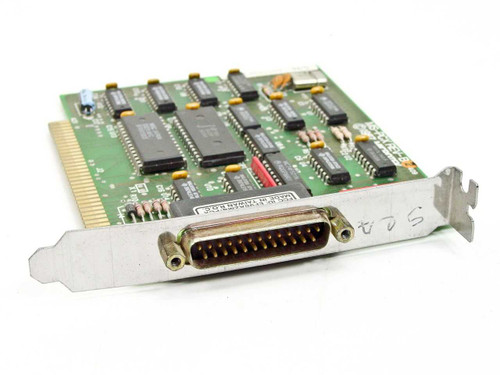 Microtek MS-PCX Rev B 8-bit ISA scanner controller card – angled front view showing DB25 connector and ISA edge connector