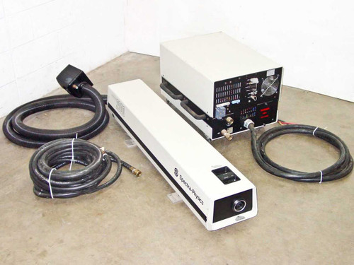 Spectra-Physics 2020-11 Krypton Ion Laser and 2560 Power Supply full system view with water hoses on floor