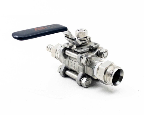 Haitima 1000WOG 1/2" NPT 3-piece CF8M stainless steel ball valve — left side angle view showing sliding lock mechanism
