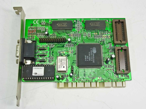 Cirrus Logic CL543X CL544X PCI VGA video card — top/component side showing main Cirrus Logic GPU chip, memory ICs, and PCI edge connector