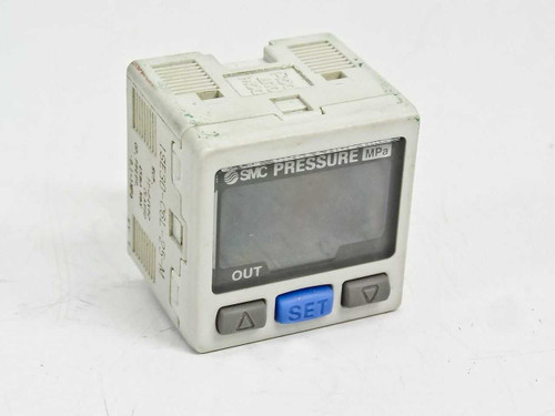 SMC ISE30-C6L-25-M Digital Pressure Switch – front panel showing LCD display, OUT indicator, SET button, and up/down navigation buttons