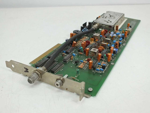 DEI 2000C 8-bit ISA analog TV tuner card — angled top view showing PCB components, tuner module, COAX and RCA connectors on bracket