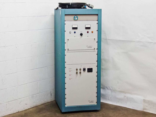 Plasma-Therm HFS 3000D RF Generator – full front view of teal free-standing cabinet with upper and lower panel sections