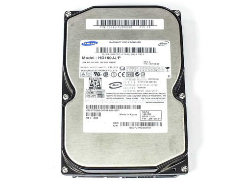 Samsung HD160JJ/P 160GB SATA 7200RPM 3.5-inch hard drive — top label view showing model number and Dell YD586 OEM branding