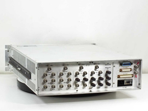 Aydin 3053 rear panel showing multiple BNC connectors for four channel inputs/outputs, RS-232, RS-449, IEEE-488, and AC power inlet