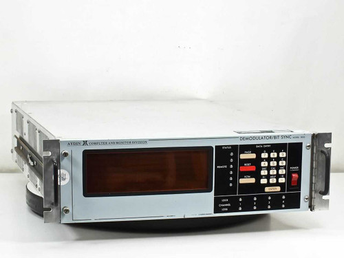 Aydin 3053 Demodulator Bit Sync front panel view showing LED display and data entry keypad in 19-inch rack chassis