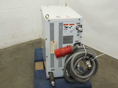 Kubota STP-330-145 chiller rear view showing large red 3-phase power connector and attached power cable