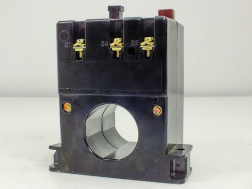 Fuji Electric BRR21N-01S Earth Leakage Relay – rear view showing three screw terminals labeled 21, 24, and 22, through-hole aperture, and DIN rail mount