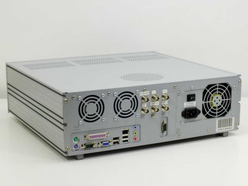 Fraunhofer IIS DT500 – rear panel view showing dual cooling fans, BNC connectors, DB9 serial port, USB ports, VGA, PS/2, parallel, and IEC AC inlet