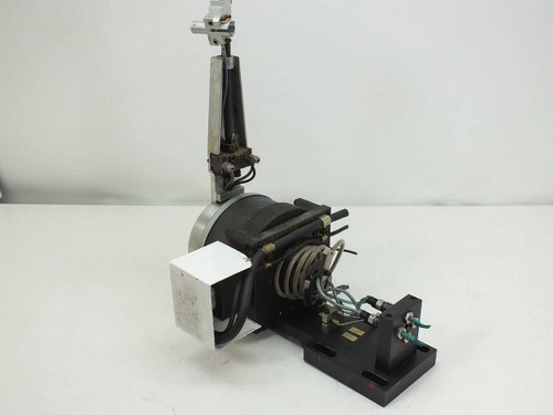 Netstal Discjet 600 take-out arm – rear-left view showing coiled wiring harness and pneumatic manifold block