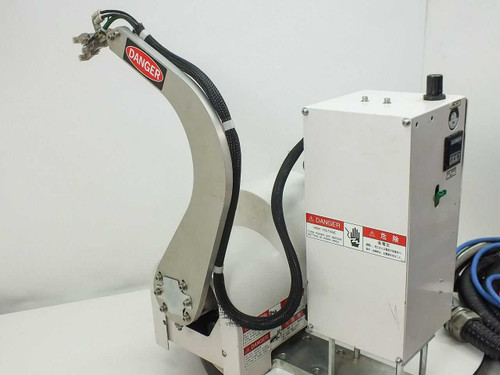 Sailor OE-2413 robot arm — right side view showing DANGER label, control enclosure, and pneumatic fittings