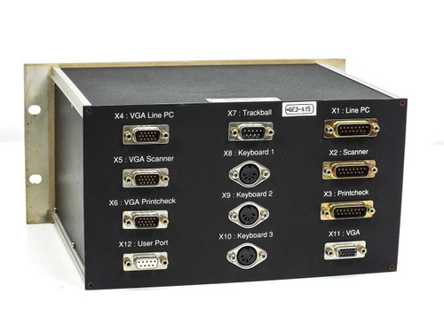 Singulus Technologies G23901-G0003-A001 rackmount controller – rear panel showing VGA, keyboard, scanner, printcheck, line PC, and user port connectors