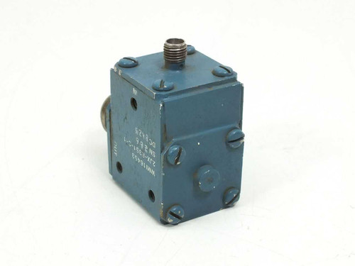 WMI WMI16453 RF isolator – angled rear-right view showing label side with model number WMI16453, part number 2JX-8351-C-1, SN 266, DC 8425 markings