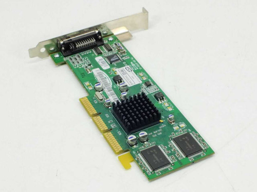 ATI Rage 128 Ultra 109-81100-01 AGP graphics card angled rear view showing DVI port and AGP edge connector