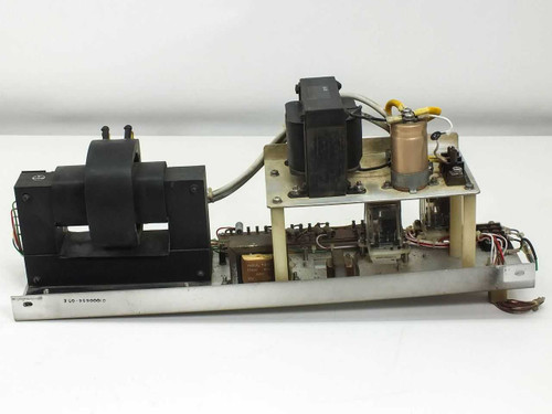 Varian HV DC Rectifier Control Board – left-side three-quarter view showing large transformer block and wiring harness; part number label visible on chassis rail