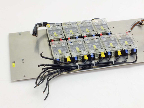 Crydom H12WD4850-5727 zero cross solid state relay bank — close-up of relay array on stainless heatsink with color-coded wiring